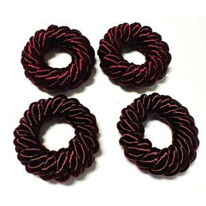 Red Violet Cloth Napkin Rings Holders Satin Floss Braided Wrapped Round Set of 4